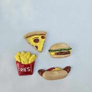 Vintage Set of Junk Food Fridge Magnets Hotdog Pizza Burger Fries